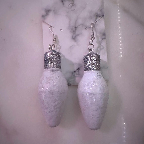 Jewelry - Beautiful White Glittery Christmas Bulbs!! (Handmade)